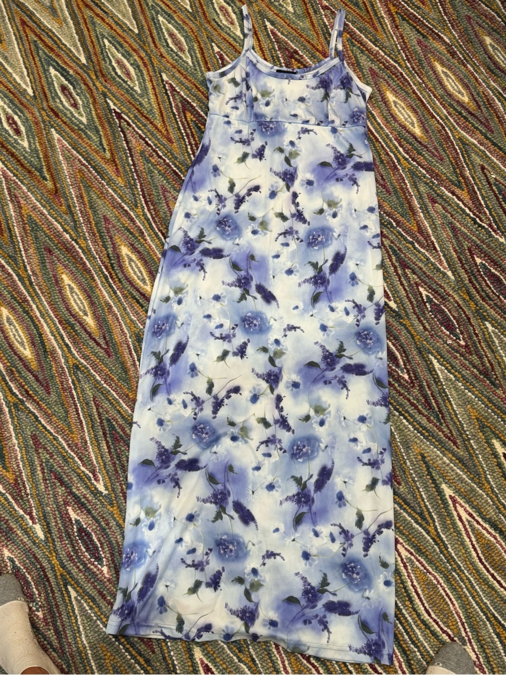 🪻🦋 VINTAGE Y2K Blue Floral Maxi Slip Dress with Spaghetti Straps‎ 🦋🪻 - Picture 9 of 13